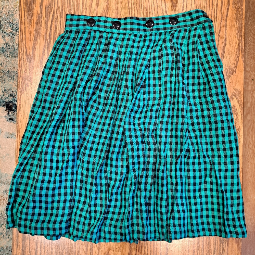 Vintage 90s Teal and Black Plaid Skirt by Pottery Size 5